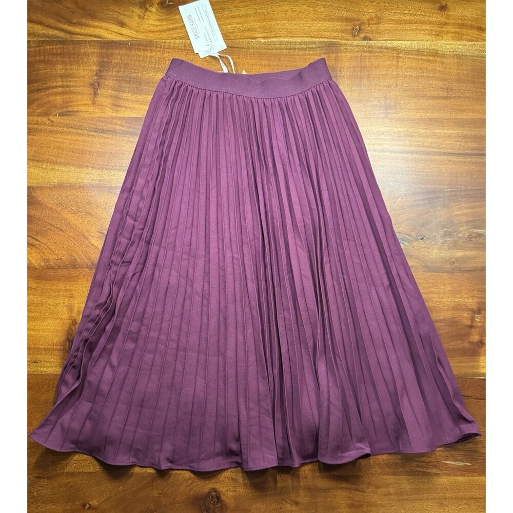 Grace Karin Purple Pleated Skirt Women's Size S Elastic Waist A Line Flowy - NWT